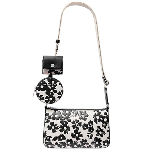 NEW Michael Kors Floral Jet Set Small Crossbody with Tech Attachment Bag Black - Picture 1 of 9